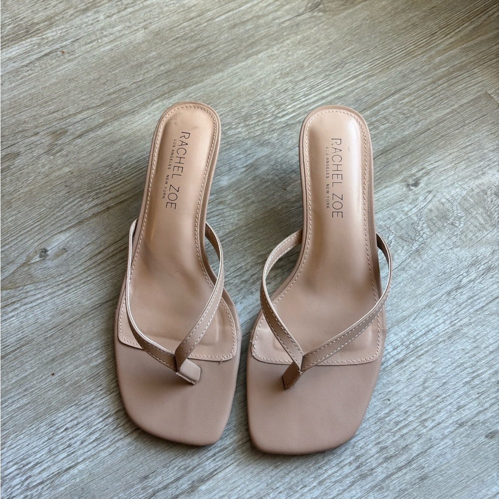 Rachel Zoe Nude Tan Thong Kitten Heel Sandals - Picture 2 of 6